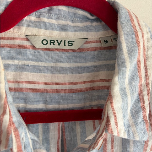 Orvis Striped Sleeveless Button Down Linen Blend Shirt Size M - Picture 3 of 5
